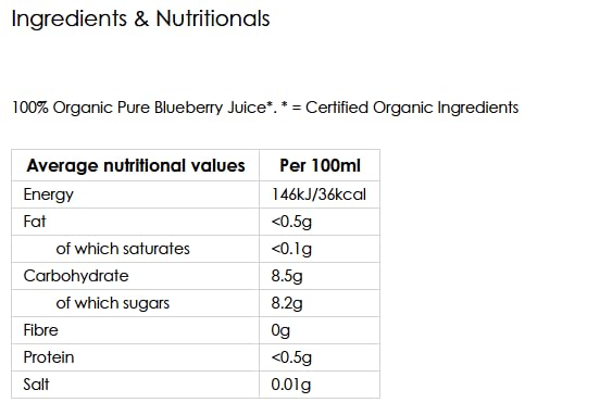 Biona Organic Blueberry Juice - 100% Pressed Pure Juice | 330ml