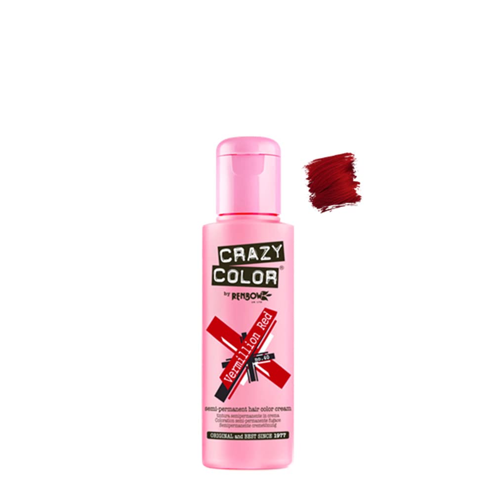 Crazy Color Semi-Permanent Hair Colour Cream Vermillion Red No.40 - 100 ml