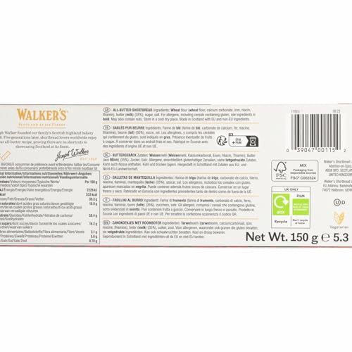 Walkers Shortbread Fingers - Pure Butter Taste | 150g Pack | 8 Fingers