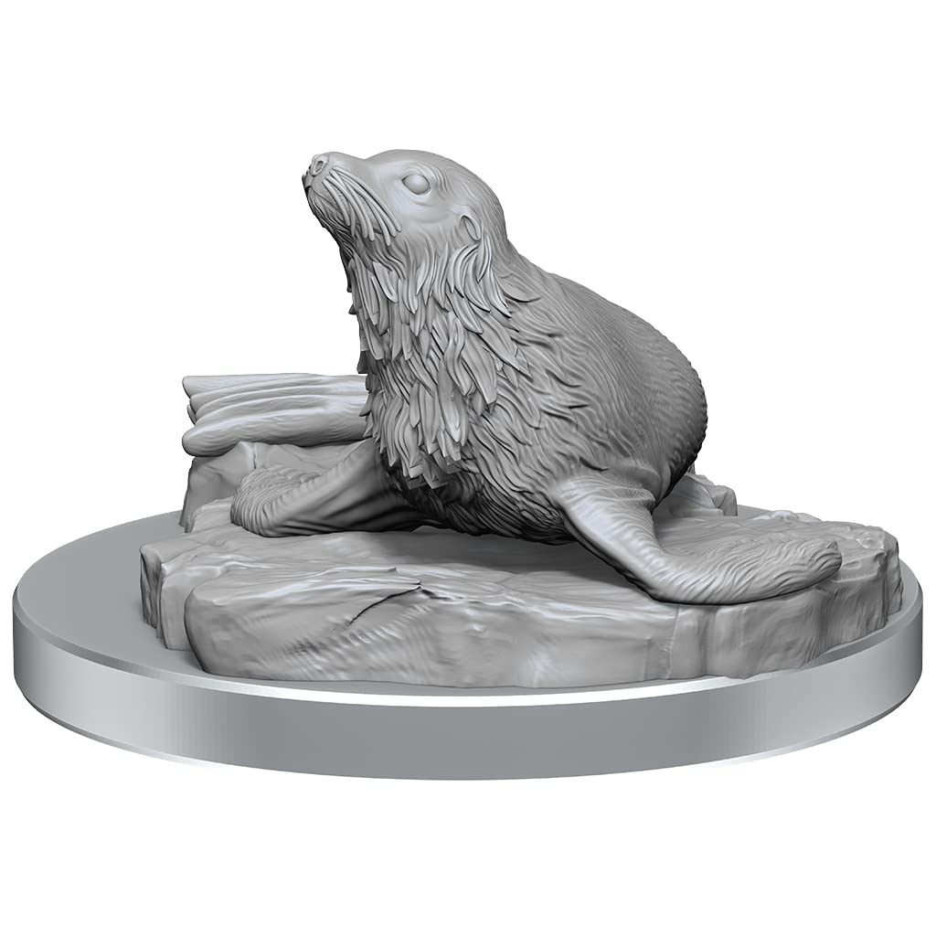 WizKids D&D Nolzurs Marvelous Miniatures: Locathah & Seal (Wave 20) | Plastic | Unpainted 3