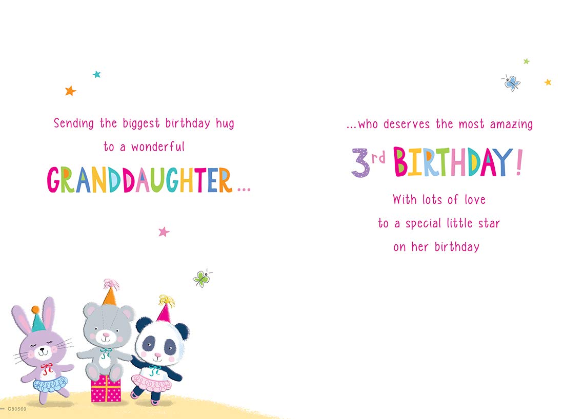 Piccadilly Greetings Age 3 Granddaughter Birthday Card - 9 x 6 Inches