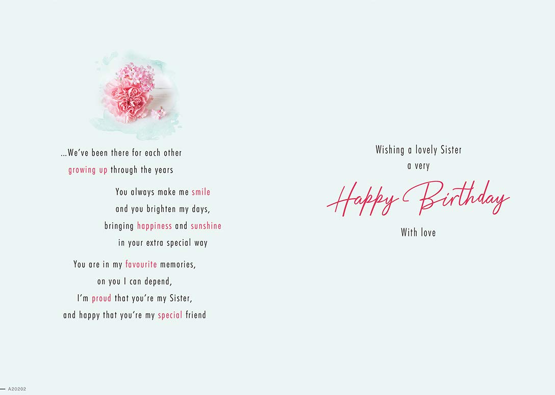 Piccadilly Greetings Sister Birthday Card | 9 x 6 Inches | Designed & Made in the UK