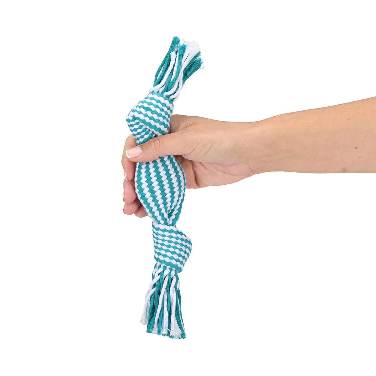 Petface Squeaky Rope Cracker Dog Toy with Built-In Squeaker for Puppies & Small Dogs | Polyester | Turquoise/White 3