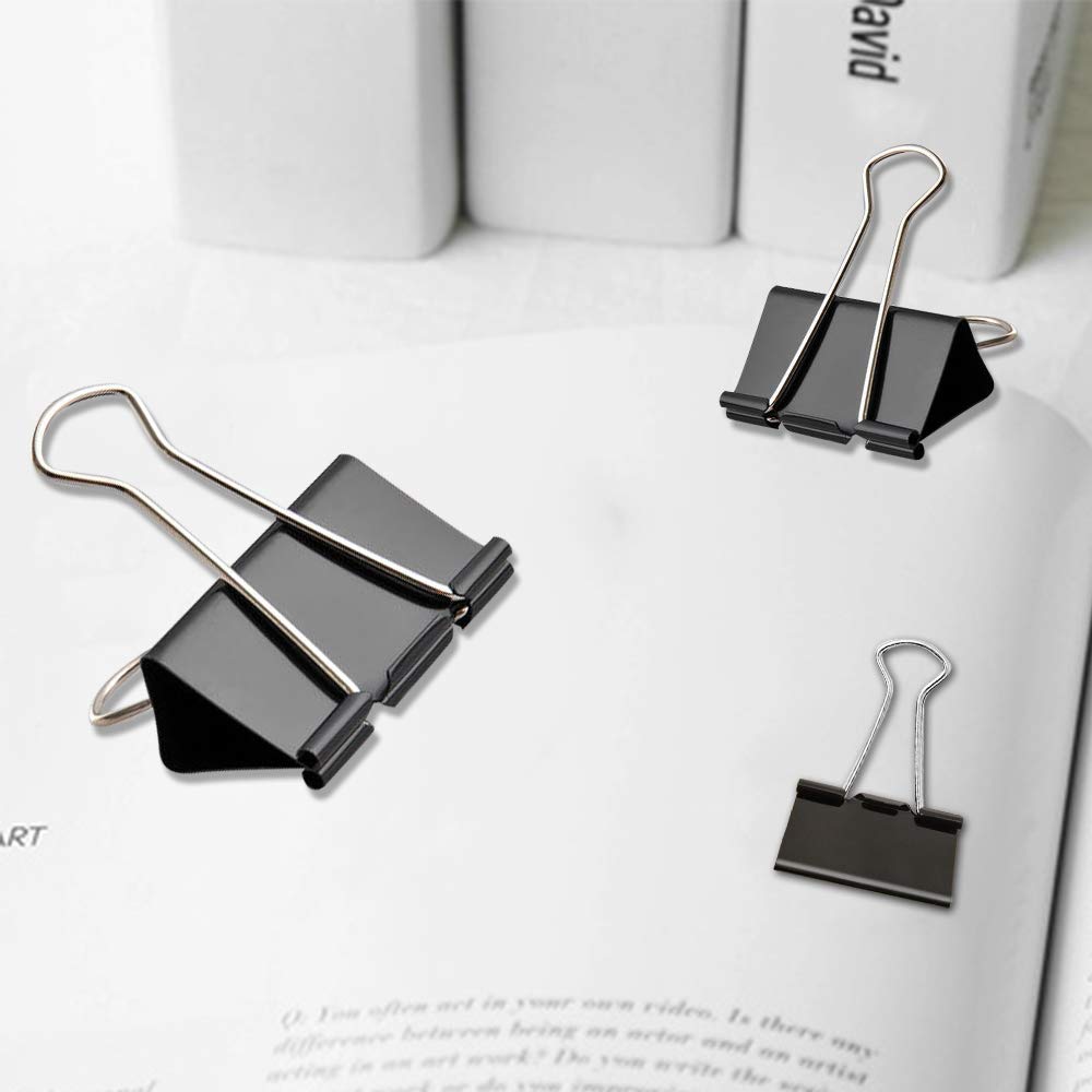 NORTHERN BROTHERS Metal Binder Clips - 100 Pcs Assorted Sizes (15mm, 19mm, 25mm, 32mm) Black