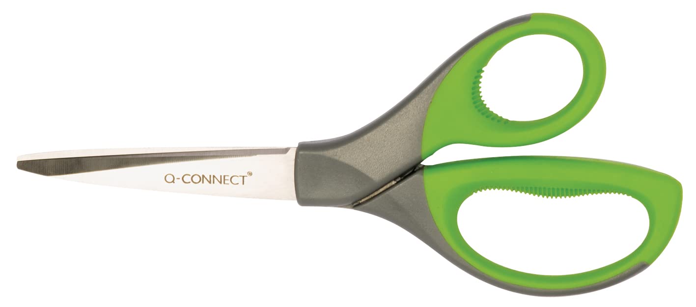 Q-Connect 8-inch Premium Scissors - Stainless Steel Blade | Green and Grey Handle 2