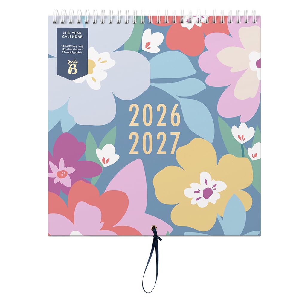 Busy B Family Wall Calendar - Mid-Year Aug '26 - Aug '27 | Floral | Organiser for 5 Members 1