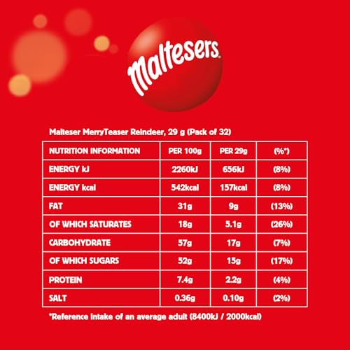Maltesers - Milk Chocolate Reindeer Christmas Gift Box, 32 Pack Festive Stocking Filler