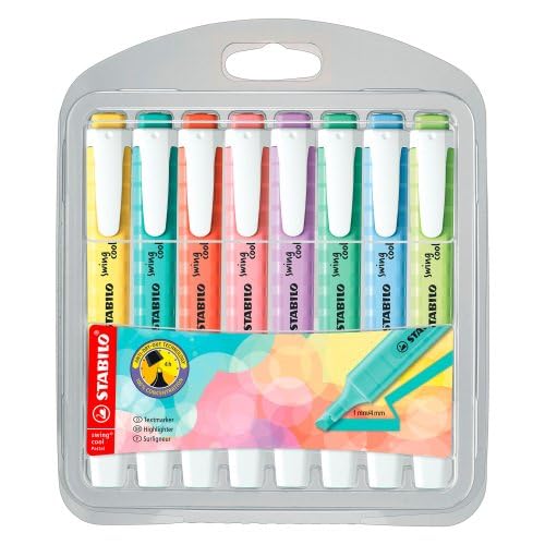 STABILO swing cool Pastel Highlighters - Pack of 8 | 4 Hour Cap-Off Time | 1mm & 4mm Line Widths 4