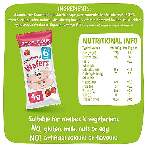 Kiddylicious - Strawberry Mini Wafers Gluten Free Dairy Free Kids Snack 4