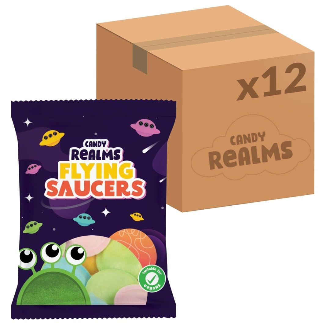 Candy Realms Flying Saucers - Sherbet Filled Wafer Discs | 36g Bag (Pack of 12)