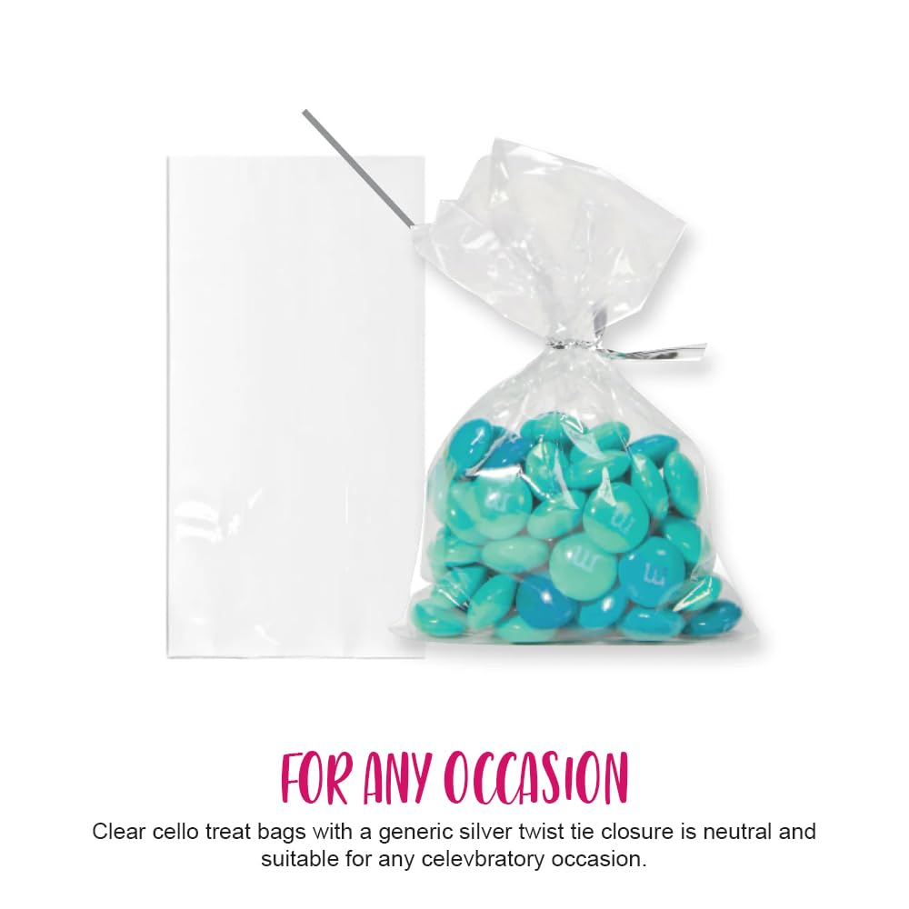 Anniversary House Clear BOPP Small Cellophane Bags - 7.5 x 12.5cm, Pack of 20 | Twist Ties Included