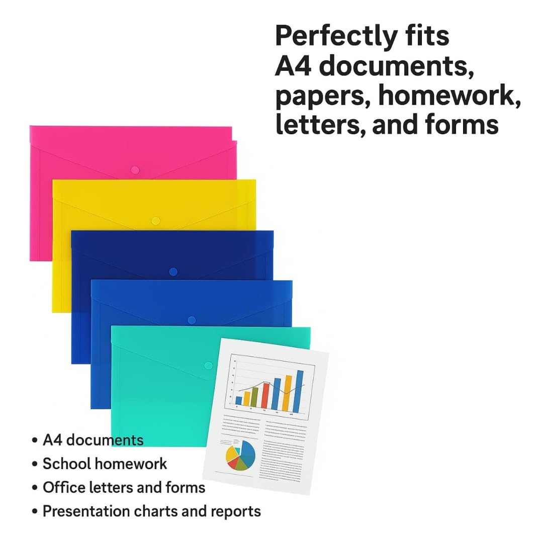 1ABOVE A4 Popper Wallets - 5 Assorted Colour Plastic Document Folders | 100 Sheet Capacity 3