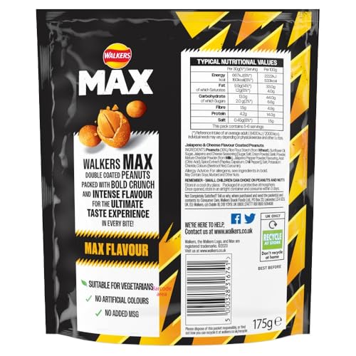 Walkers Max Strong Jalapeño & Cheese Double Coated Peanuts 175g 6