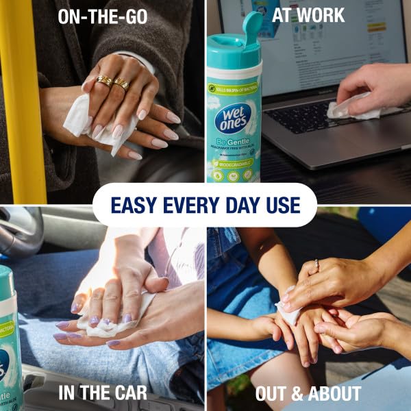 Wet Ones Be Gentle Antibacterial Moist Wipes | 200 Count Canister | Plastic-Free & Biodegradable 4