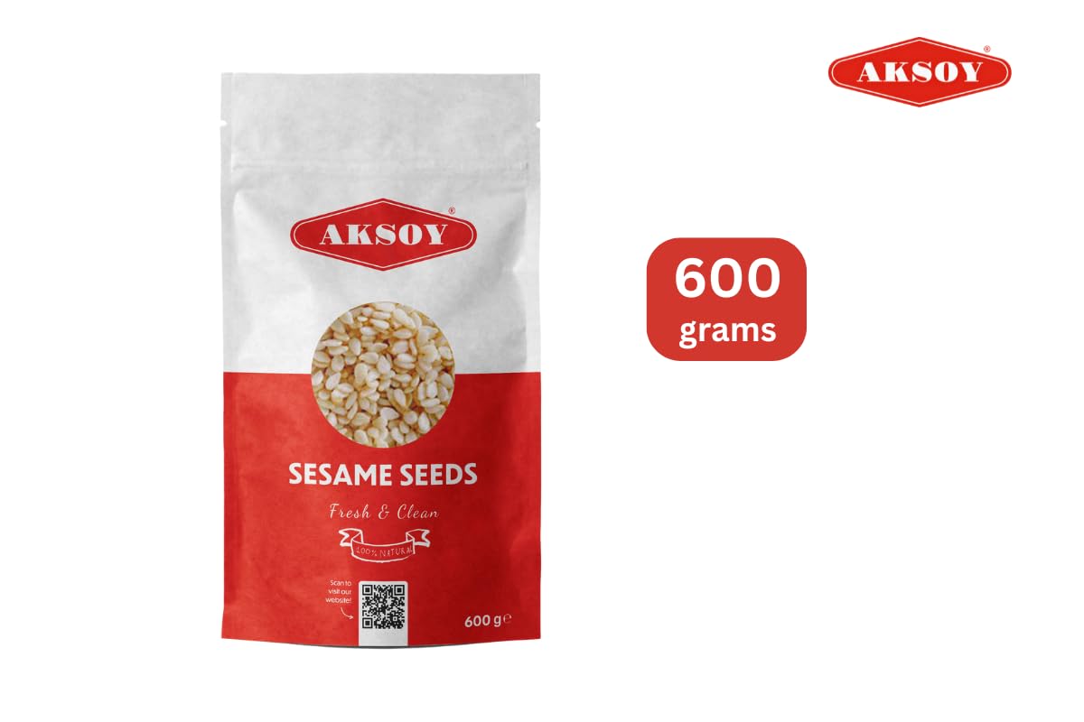 AKSOY Premium Sesame Seeds - 100% Natural, Nutty Flavor | 600g Pack 5