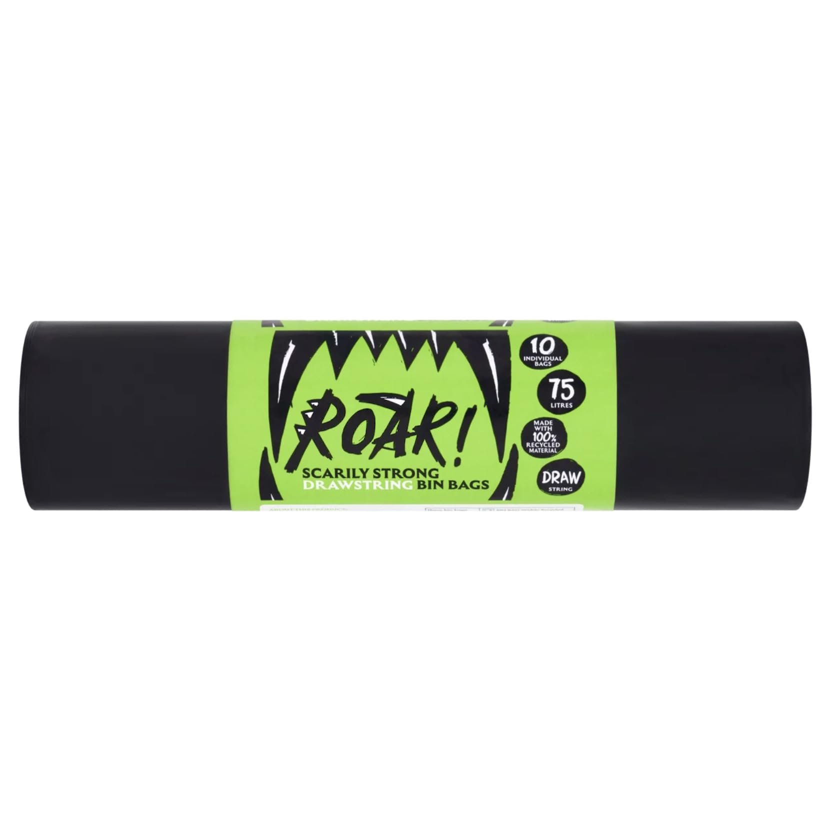 Roar! 75L Ultra Strong Black Bin Liners - 10 Count Double Drawstring Refuse Sacks