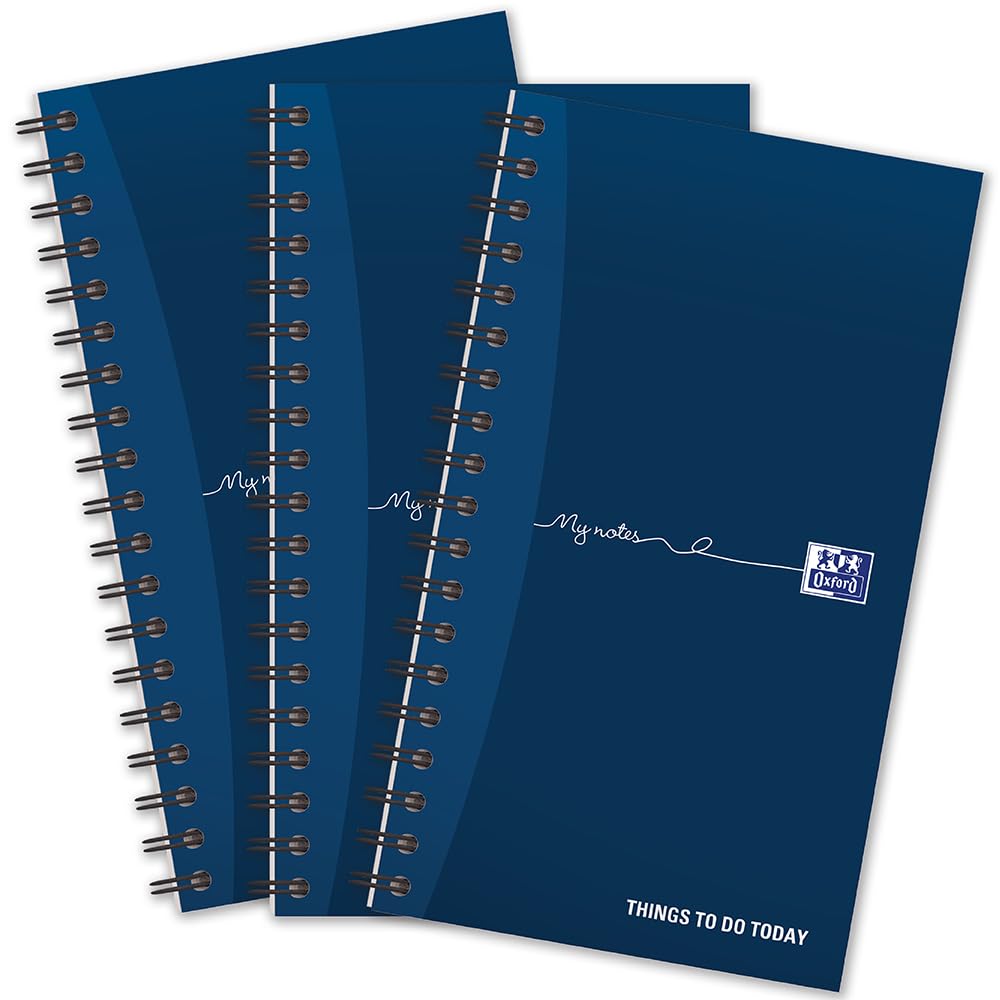 Oxford My Notes To Do List Notebook - Wirebound, 230 Pages, Navy Blue/White | Value Pack of 3 1