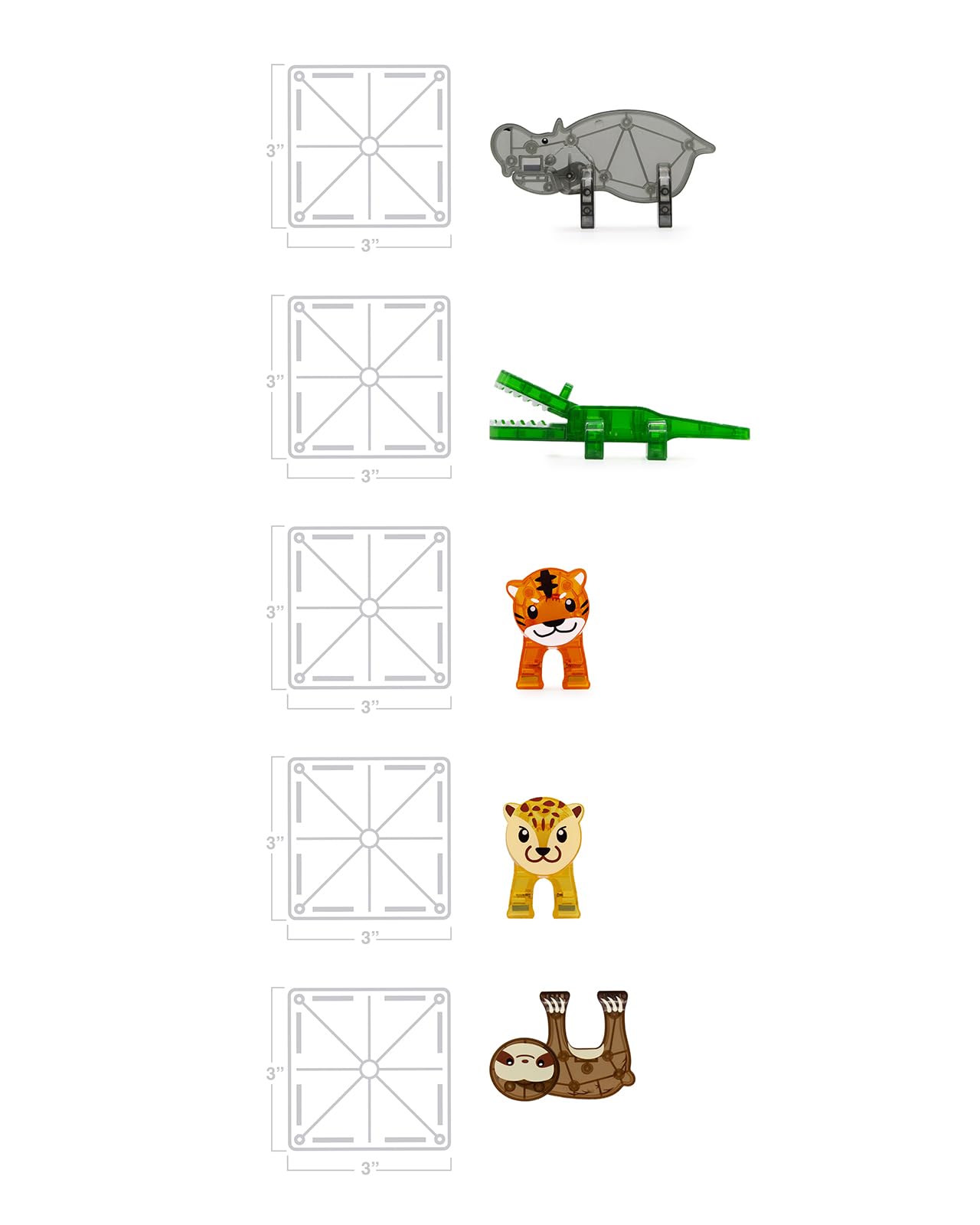 Magna-Tiles Jungle Animals 25-Piece Set - Magnetic Building Tiles, Clear Colors, Ages 3+ 4