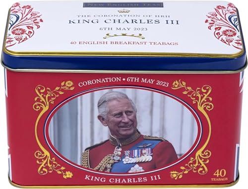 New English Teas Coronation of King Charles III Commemorative Tea Tin with 40 Black Teabags