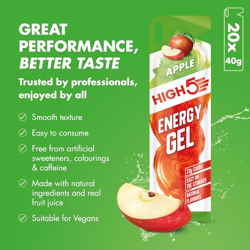 HIGH5 Energy Gels - Apple Flavour Quick Release Carbohydrate Gels for Endurance Sports