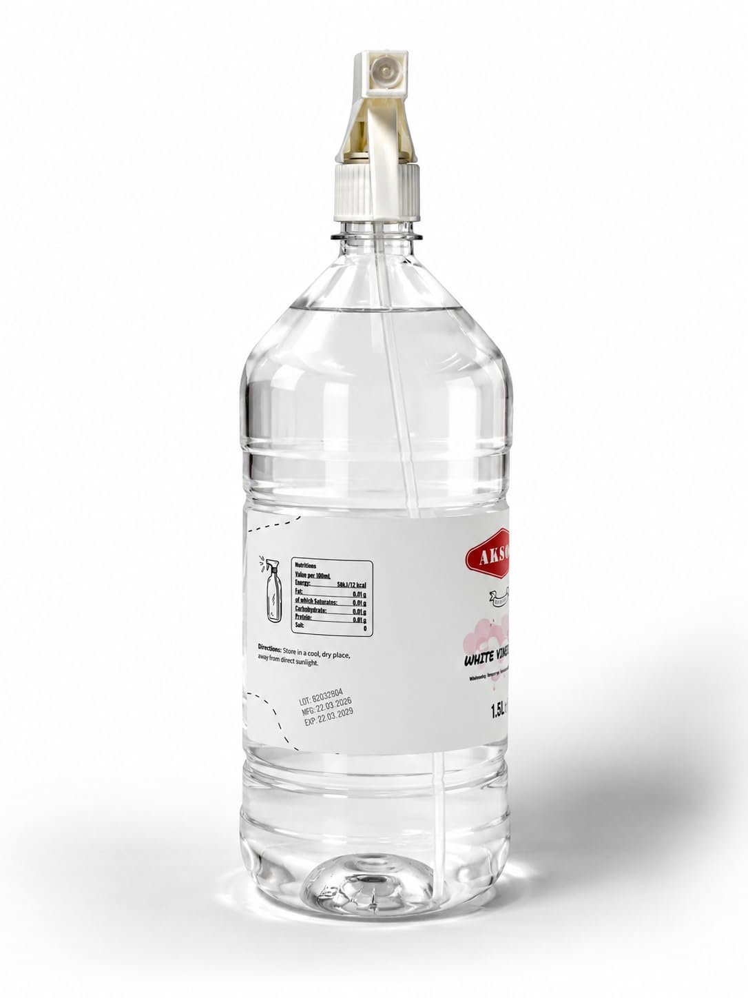 AKSOY Distilled White Spirit Vinegar Spray - Powerful Multi-Purpose Cleaner | 1.5L 5