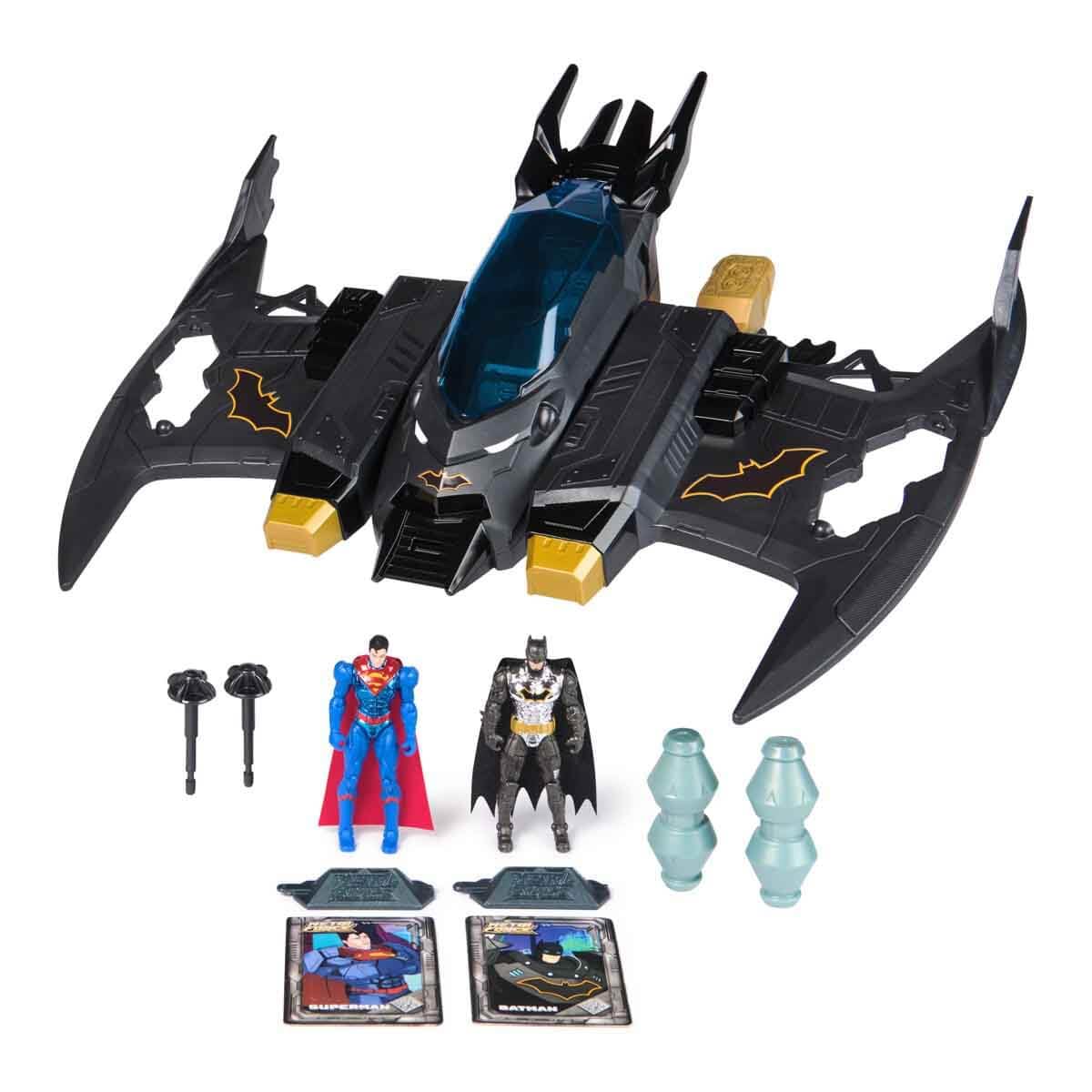 DC Comics Metal Force Transforming Batwing Playset - 2-in-1 Batwing to Mech Transformation | Includes Batman & Superman Figures