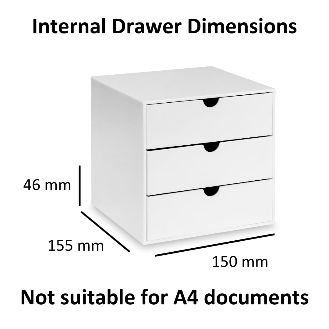 Osco White Hi-Gloss ABS Plastic Cube Desk Organiser - 3 Drawers | Stackable | Fits IKEA KALLAX