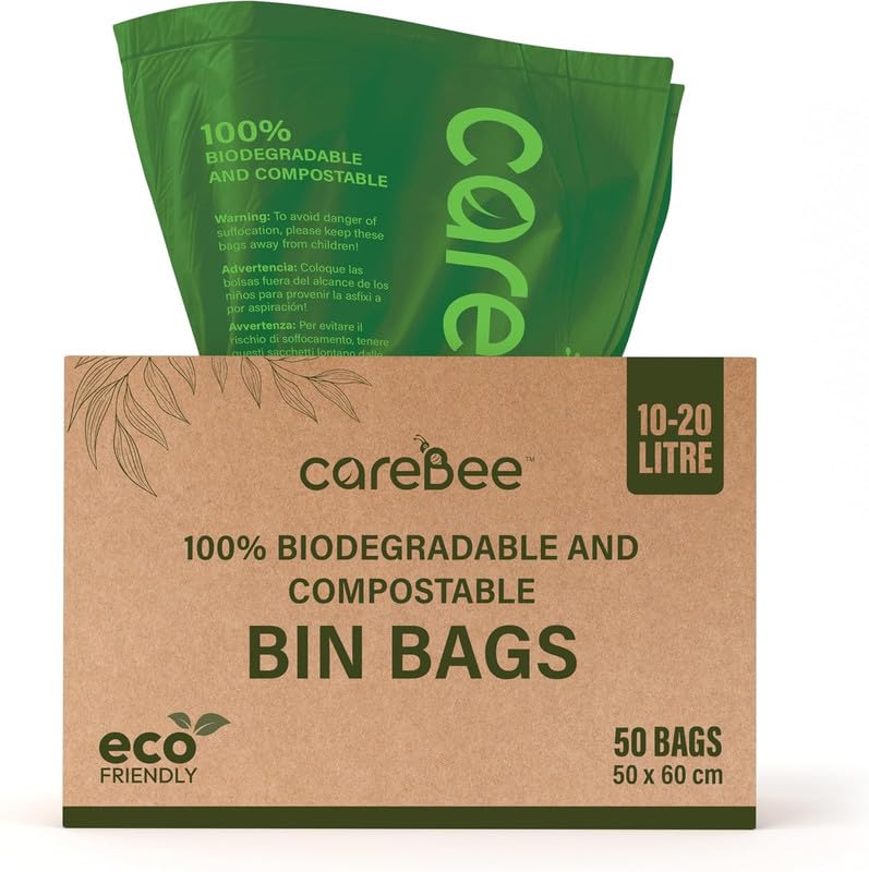 CareBee Biodegradable Kitchen Bin Bags - 50 Bags, 50L Capacity | Compostable & Leak-Proof 1