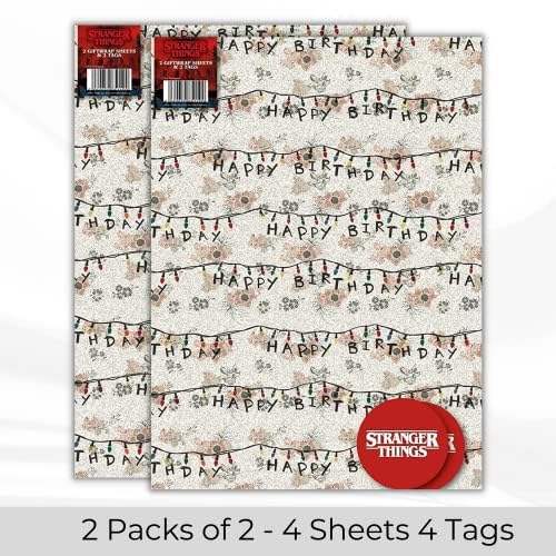 Danilo Promotions LTD Stranger Things Gift Wrapping Paper - 4 Sheets & 4 Tags | 70cm x 50cm