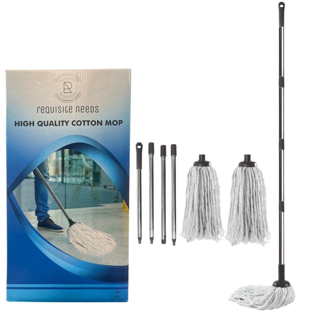 REQUISITE NEEDS 120cm Long Cotton String Floor Mop with Detachable Head and Adjustable Handle