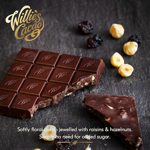 Willie's Cacao - 100% Cocoa with Hazelnut & Raisin - No Added Sugar Chocolate Bar 8
