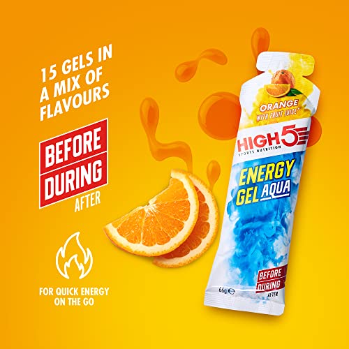 HIGH5 Mixed Energy Gel Aqua Taster Pack - 15x66g with Caffeinated & Non-Caffeinated Gels in Berry, Citrus, and Orange Flavors