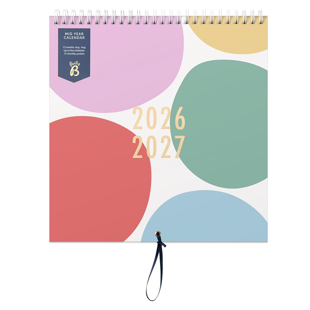 Busy B Family Wall Calendar - Mid-Year Planner Aug '26 - Aug '27 | Organiser for 5 Members | Spot Color