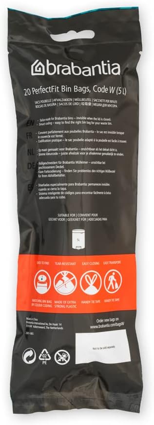 Brabantia - PerfectFit Bin Liners Multipack (Size W/5 Litre) Thick Plastic