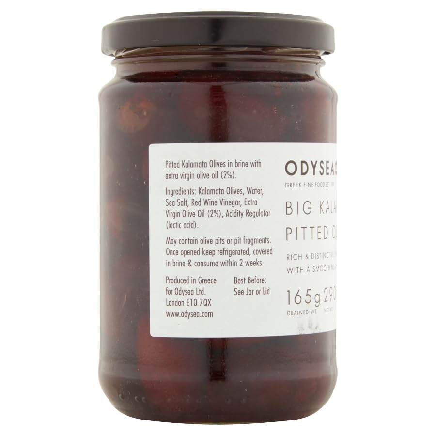Odysea Pitted Kalamata Olives in Brine with EVOO | 290 g Glass Jar