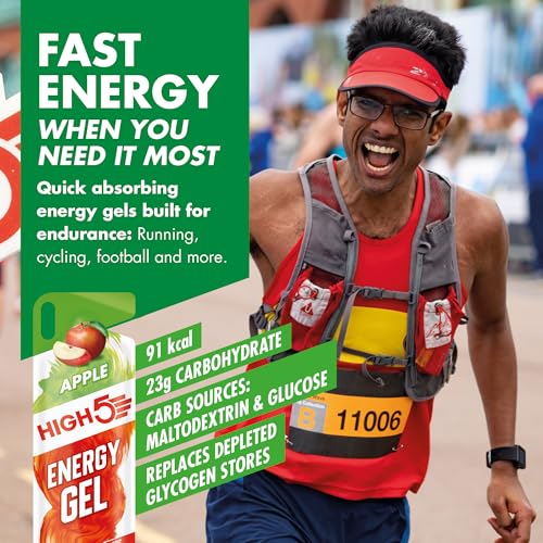 HIGH5 Energy Gels - Apple Flavour Quick Release Carbohydrate Gels for Endurance Sports