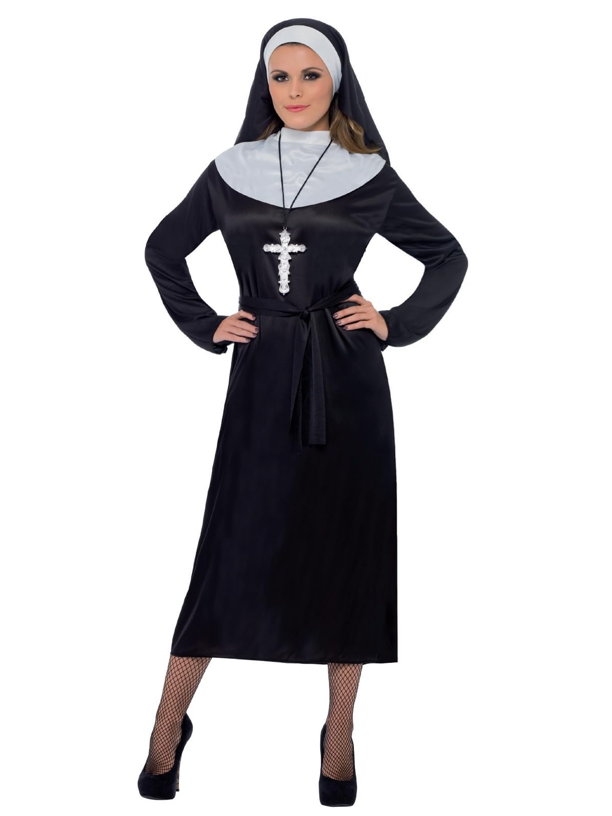 Smiffys Nun Costume - Women's UK Size 08-10 | Polyester | Includes Dress, Belt & Headdress