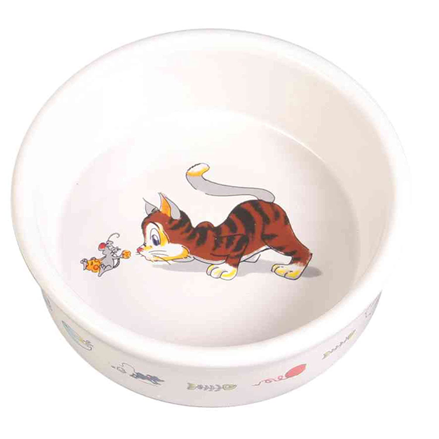 TRIXIE Ceramic Cat Bowl with Motif - Easy to Clean | 0.2 Litre Capacity | White