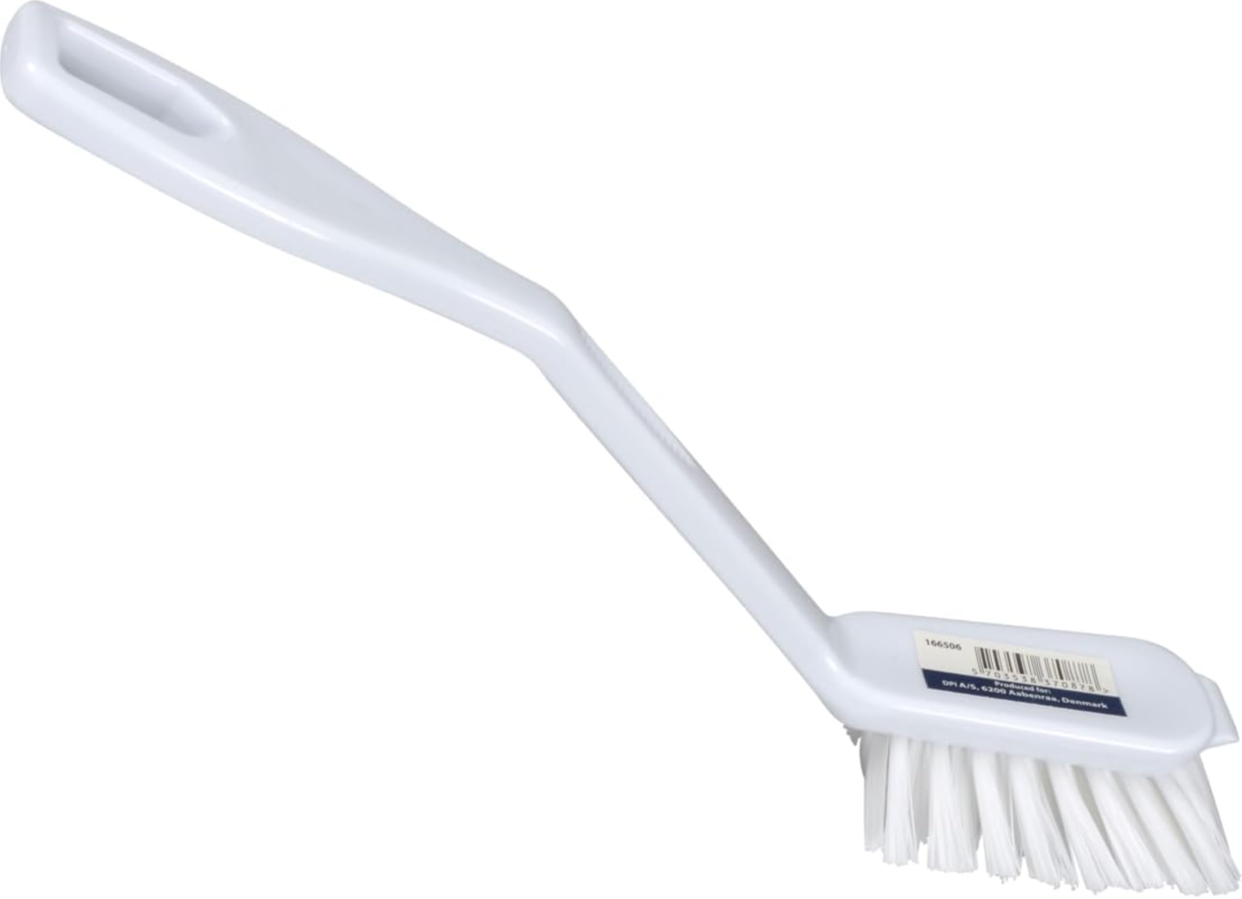 ABENA Dishwashing Brush - 27cm Long Handle with Stiff Bristle & Scraper | White
