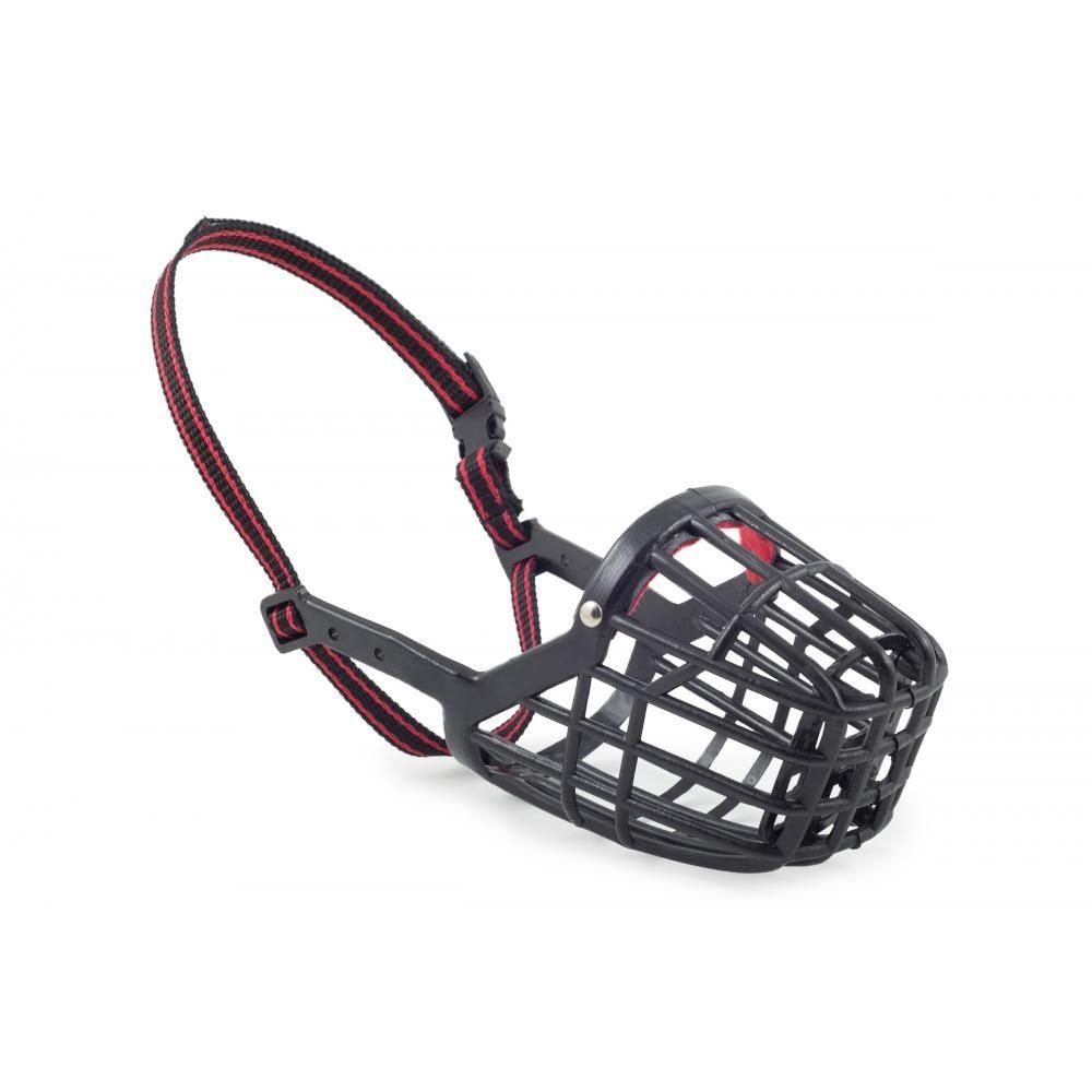 Ancol Basket Muzzle - Strong Plastic Biting Control | Size 6 | Black/Red