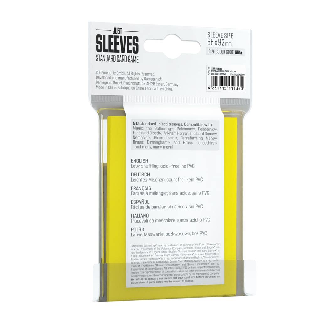 Gamegenic Just Sleeves - Standard Card Game Protection | Yellow | 50 Count