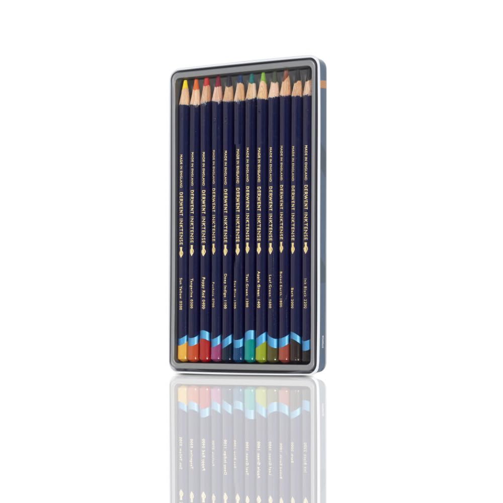 Derwent Inktense Permanent Watercolour Pencils, Set of 12 in a Tin, 4mm Premium Core, Water-Soluble, Ideal for Colouring, Painting and Crafting, Professional Quality (0700928) 4