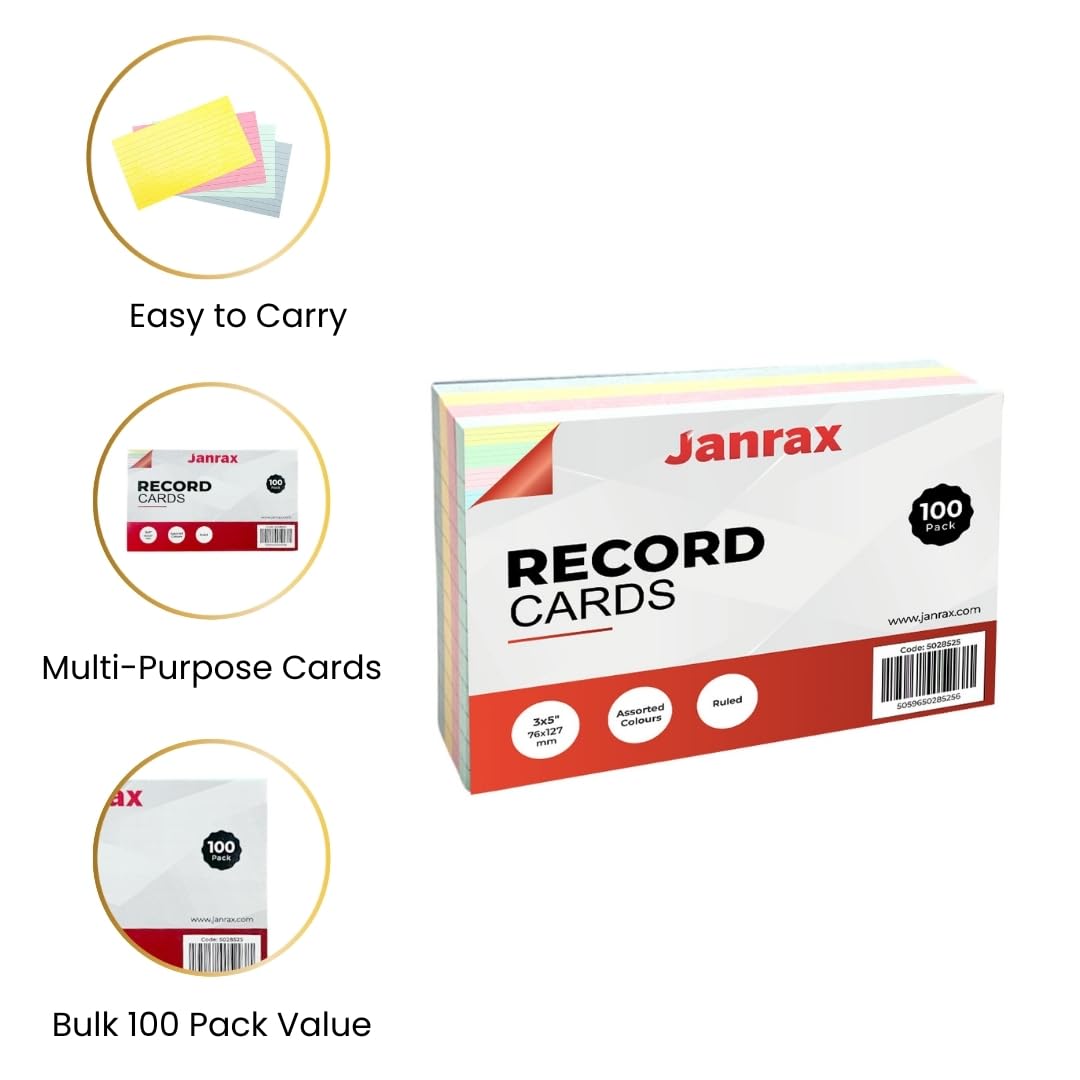 Janrax White Plain Index Cards - 100 Pack | 5x3 Inch Size | Durable Card Stock 4