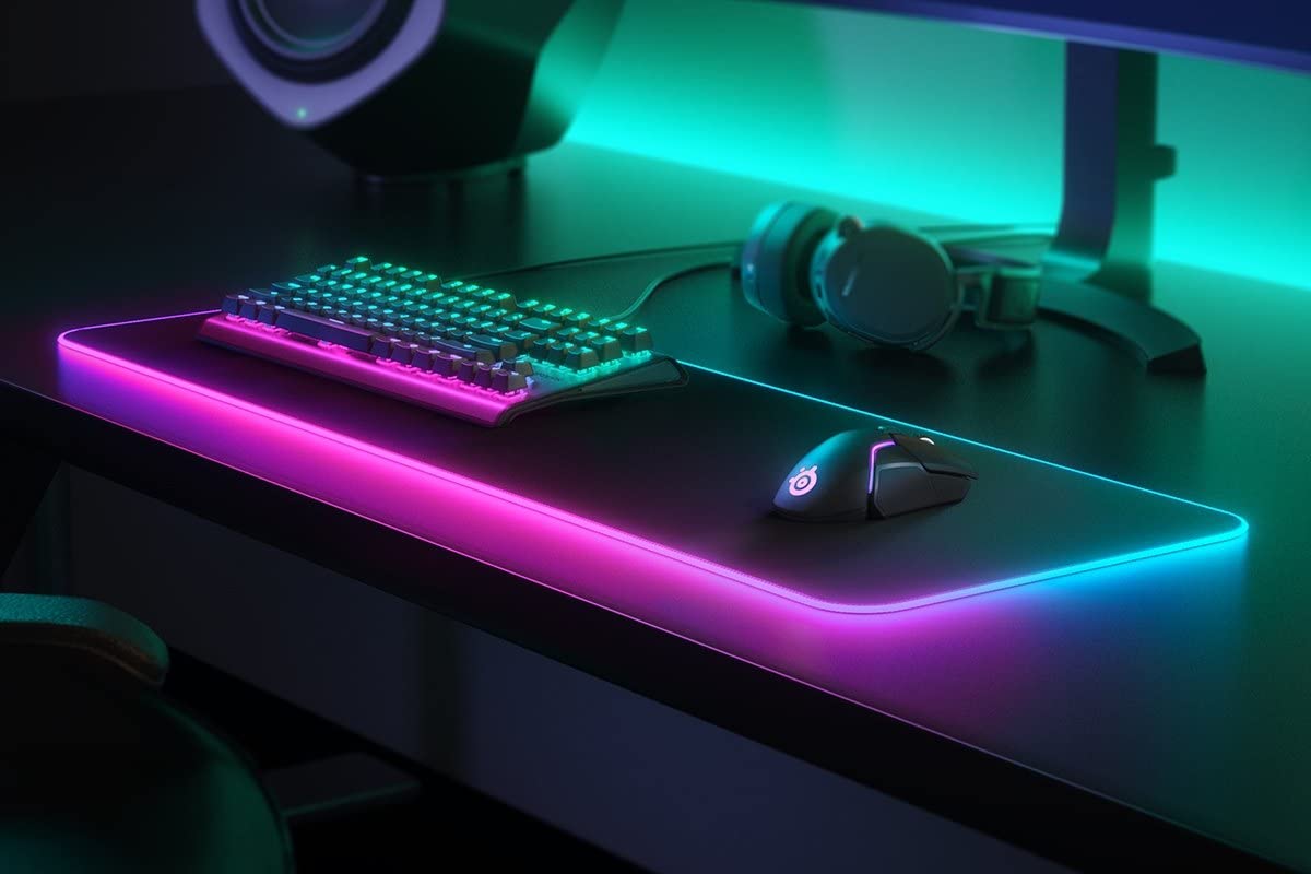 SteelSeries QcK Prism Cloth Gaming Mouse Pad - 2-Zone RGB Illumination - XL Size 900x300mm - Black + RGB 4