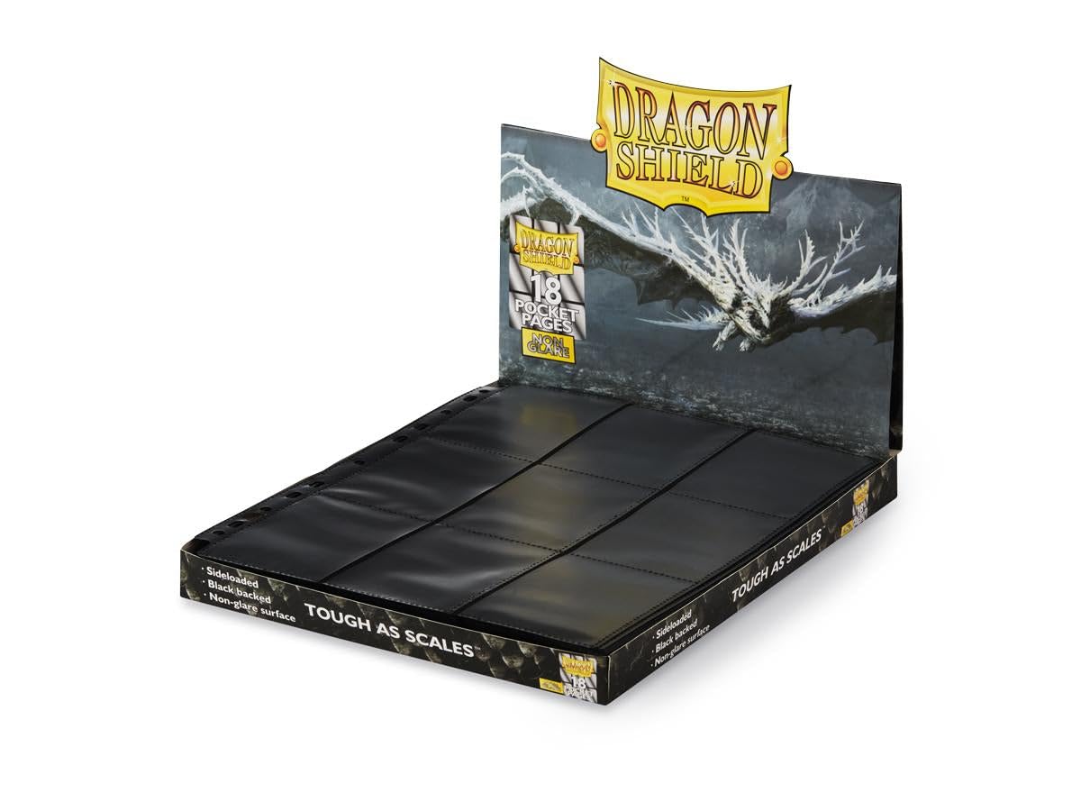 Dragon Shield 18-Pocket Sideloading Binder Pages - 50 Pack, Frosted Non-Glare Black Backing