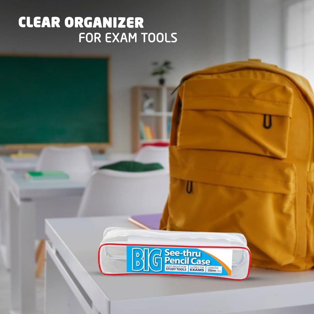 1ABOVE Clear Rectangle Pencil Case - Exam Ready | 330 x 130 mm | Waterproof Plastic 4