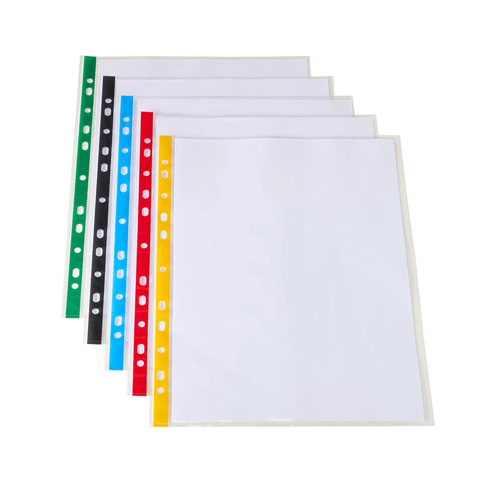 SUMMIT A4 Punched Poly Pockets - 100 Pack Multi-Colour | Universal Fit for Binders | Durable PP Protection