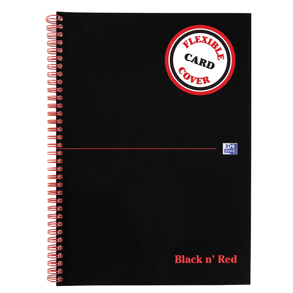 Black n' Red A4 Wirebound Notebook - 100 Lined Pages | Twin Wire Binding | Soft Card Cover