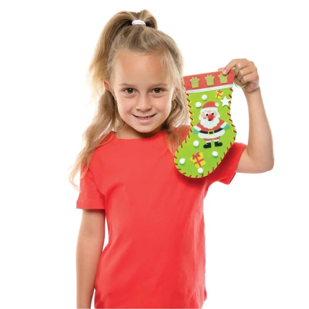 Baker Ross FC147 Christmas Stocking Craft Kits - Pack of 3, Sewing & Decorate for Kids 3