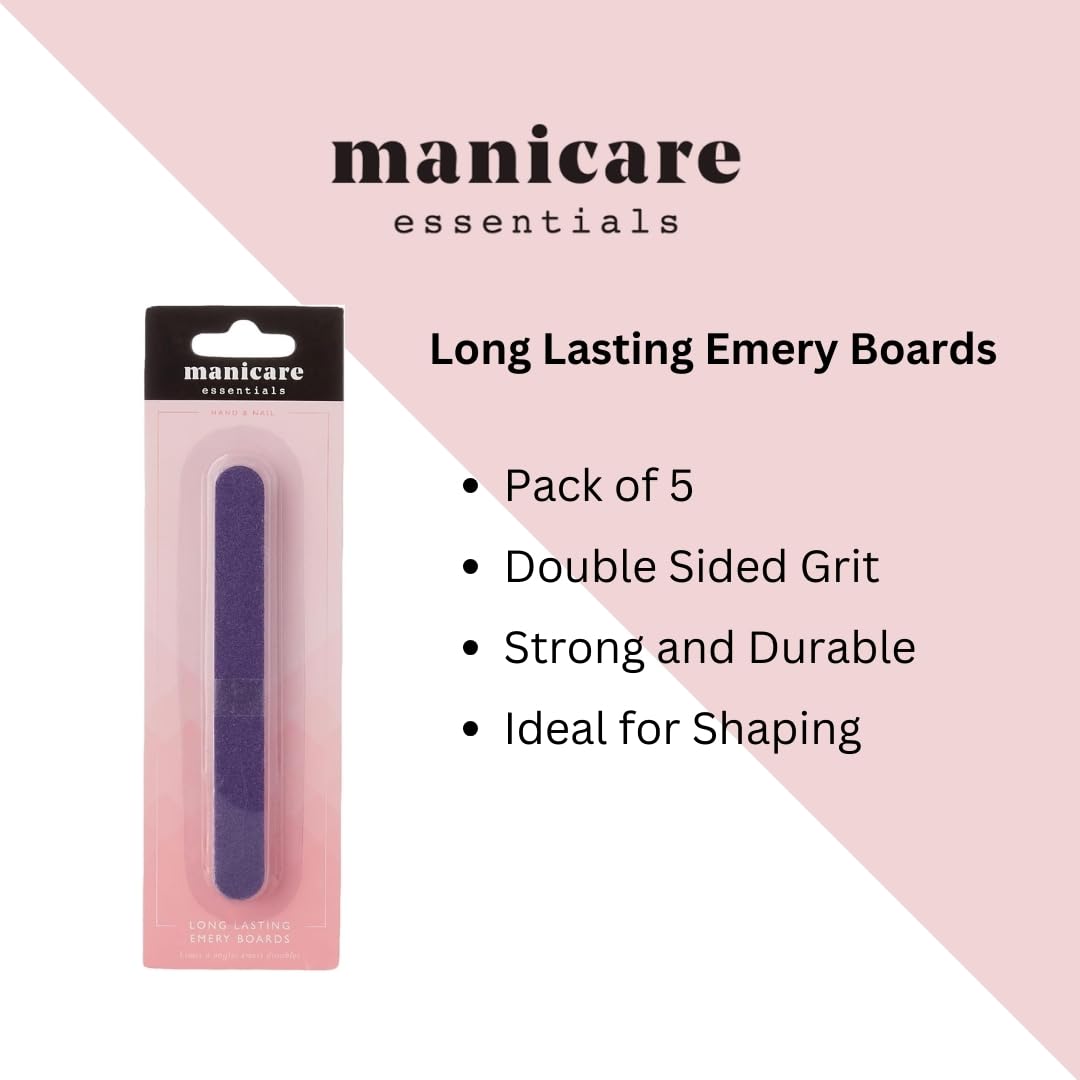 Manicare Emery Boards - Pack of 5 Long Lasting Nail Files for Shaping Natural & Artificial Nails